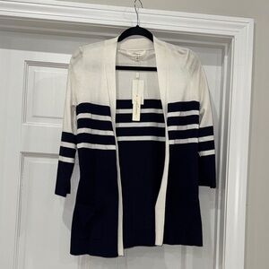 NWT Pointelle Navy and White Striped Cardigan